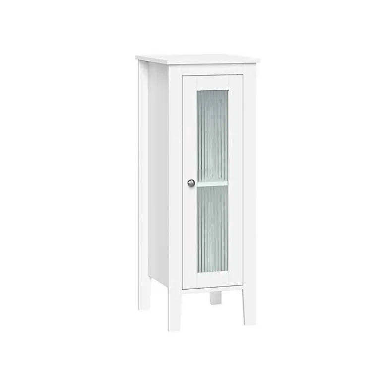 Kirklands Home Bathroom Furniture|Wood Slim Single Glass Door Floor Cabinet White