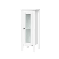 Kirklands Home Bathroom Furniture|Wood Slim Single Glass Door Floor Cabinet White