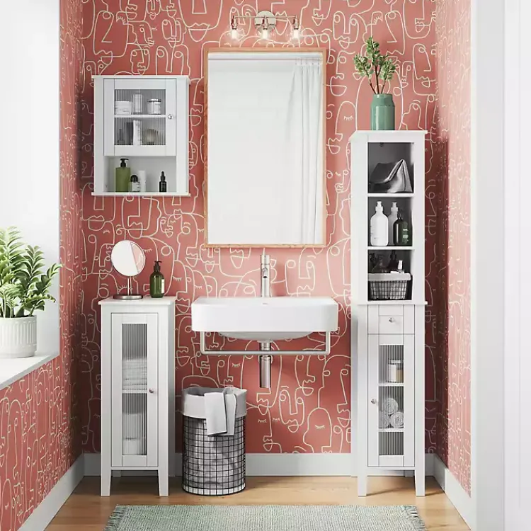 Kirklands Home Bathroom Furniture|Wood Slim Single Glass Door Floor Cabinet White