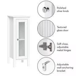 Kirklands Home Bathroom Furniture|Wood Slim Single Glass Door Floor Cabinet White