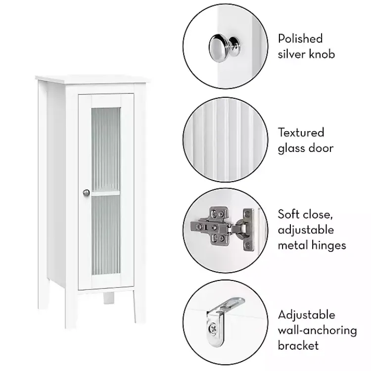 Kirklands Home Bathroom Furniture|Wood Slim Single Glass Door Floor Cabinet White
