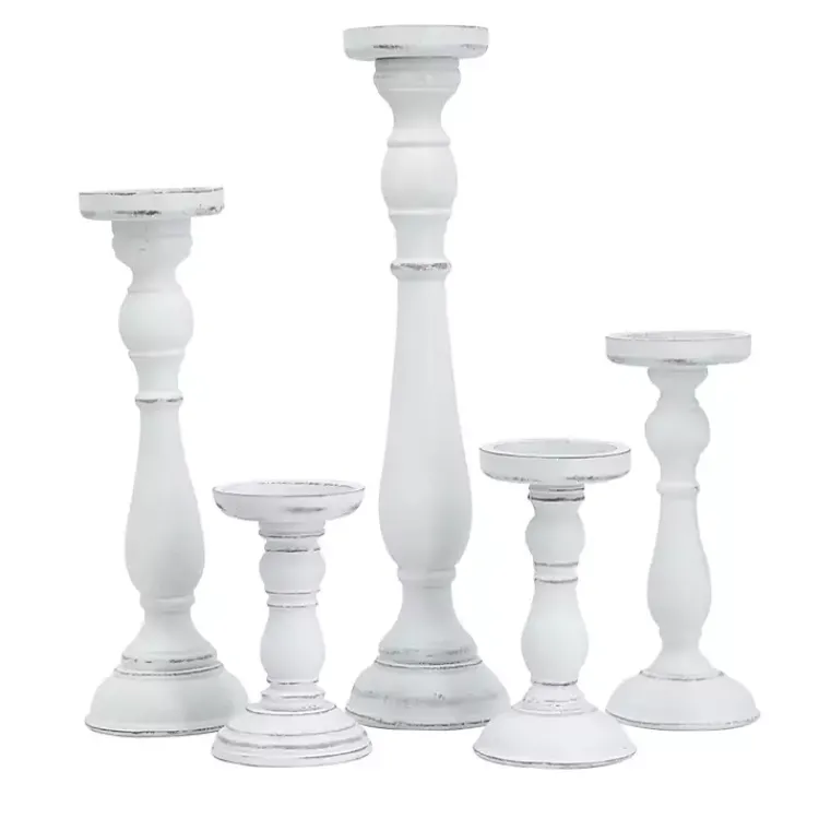 Online Wood Spindle Taper Candle Holders, Set of 5 Candle Holders