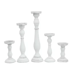 Online Wood Spindle Taper Candle Holders, Set of 5 Candle Holders