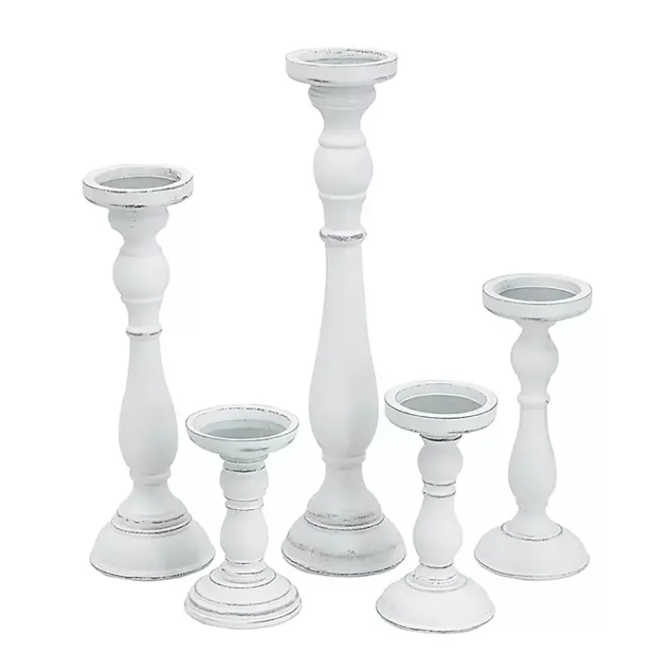 Online Wood Spindle Taper Candle Holders, Set of 5 Candle Holders