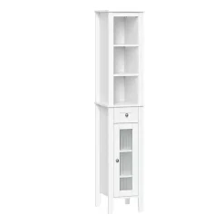 Kirklands Home Bathroom Furniture|Wood Tall Single Pane Glass Door Cabinet White