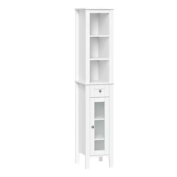 Kirklands Home Bathroom Furniture|Wood Tall Single Pane Glass Door Cabinet White