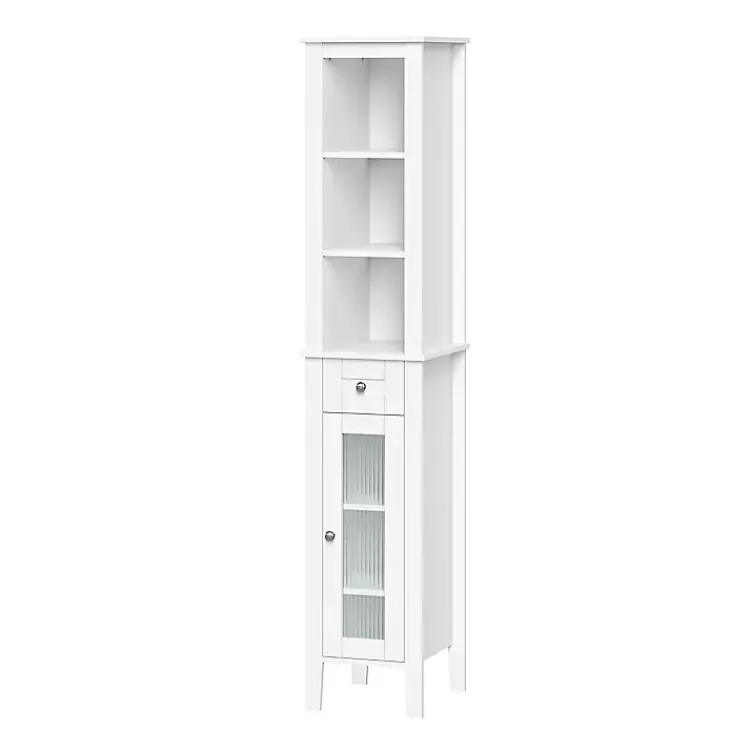 Kirklands Home Bathroom Furniture|Wood Tall Single Pane Glass Door Cabinet White