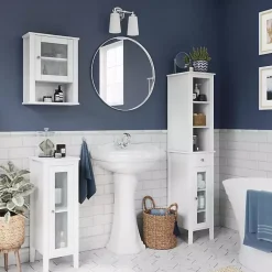 Kirklands Home Bathroom Furniture|Wood Tall Single Pane Glass Door Cabinet White