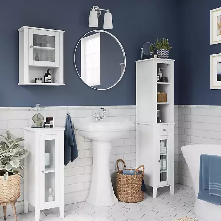 Kirklands Home Bathroom Furniture|Wood Tall Single Pane Glass Door Cabinet White