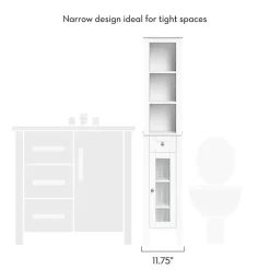 Kirklands Home Bathroom Furniture|Wood Tall Single Pane Glass Door Cabinet White