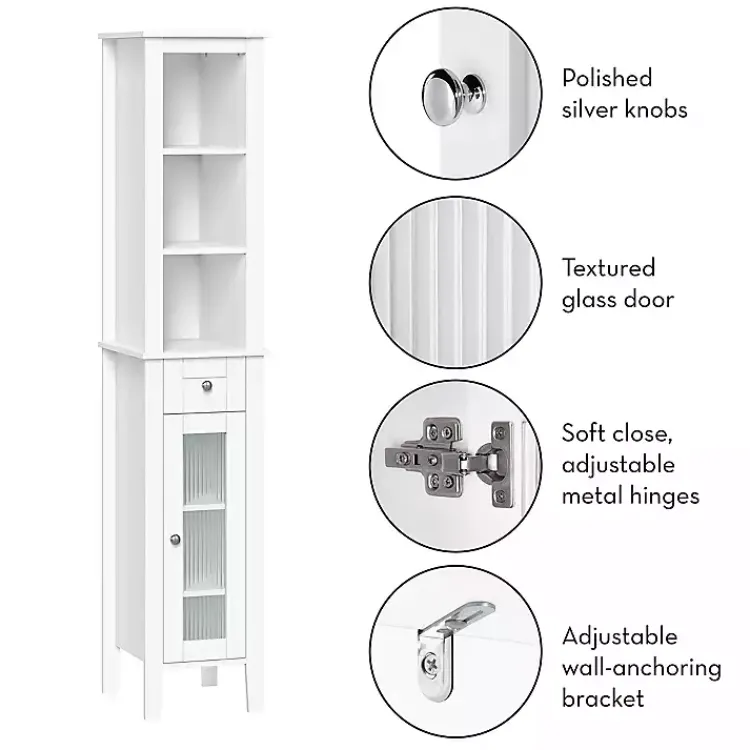 Kirklands Home Bathroom Furniture|Wood Tall Single Pane Glass Door Cabinet White