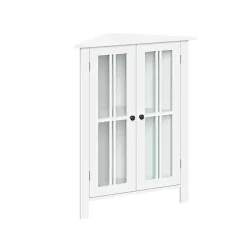 Kirklands Home Bathroom Furniture|Wood Two Pane Glass Doors Corner Cabinet White