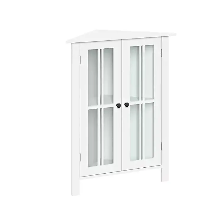 Kirklands Home Bathroom Furniture|Wood Two Pane Glass Doors Corner Cabinet White