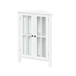 Kirklands Home Bathroom Furniture|Wood Two Pane Glass Doors Corner Cabinet White