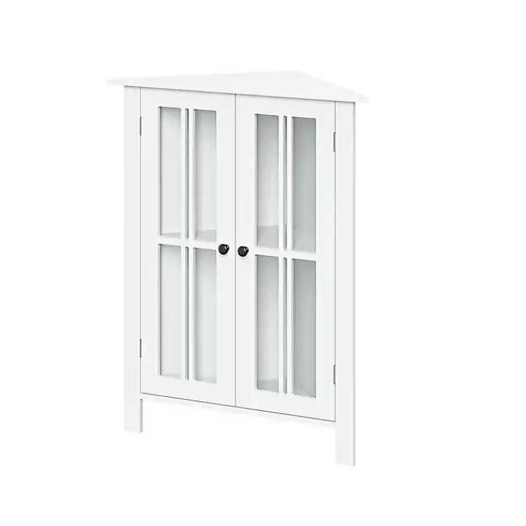 Kirklands Home Bathroom Furniture|Wood Two Pane Glass Doors Corner Cabinet White