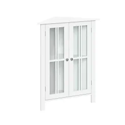 Kirklands Home Bathroom Furniture|Wood Two Pane Glass Doors Corner Cabinet White