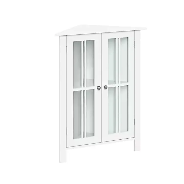 Kirklands Home Bathroom Furniture|Wood Two Pane Glass Doors Corner Cabinet White