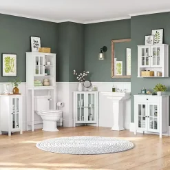 Kirklands Home Bathroom Furniture|Wood Two Pane Glass Doors Corner Cabinet White
