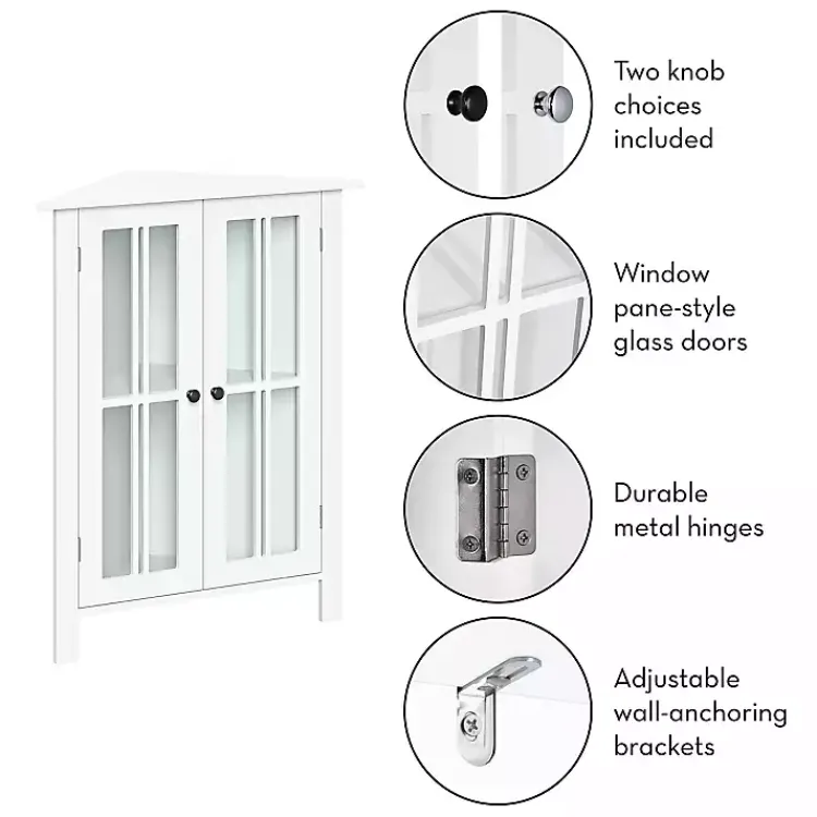 Kirklands Home Bathroom Furniture|Wood Two Pane Glass Doors Corner Cabinet White