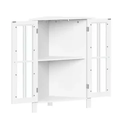 Kirklands Home Bathroom Furniture|Wood Two Pane Glass Doors Corner Cabinet White