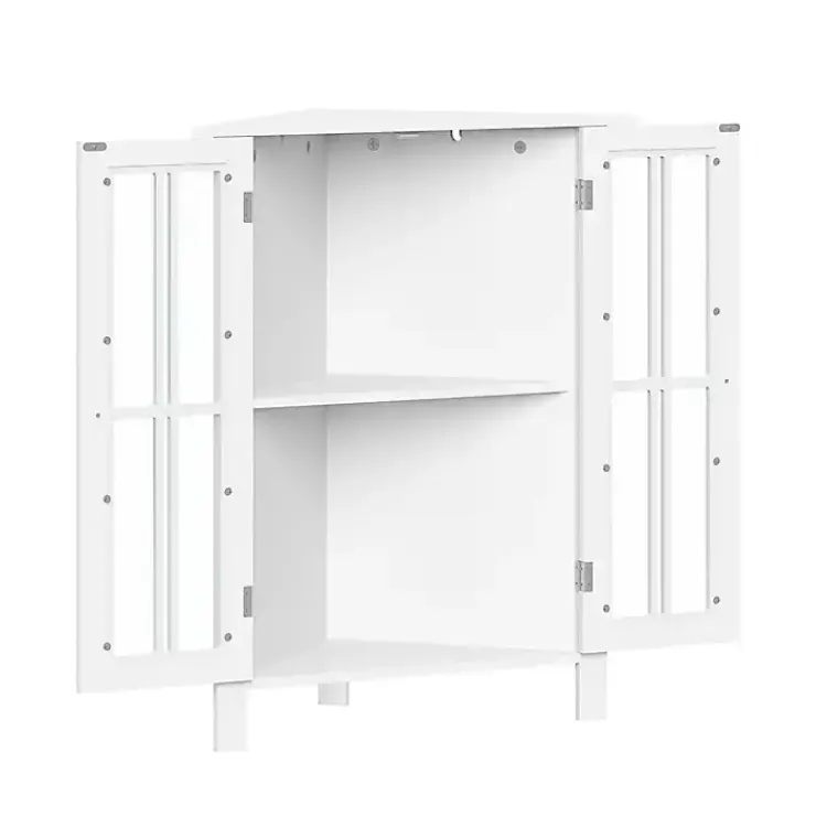 Kirklands Home Bathroom Furniture|Wood Two Pane Glass Doors Corner Cabinet White