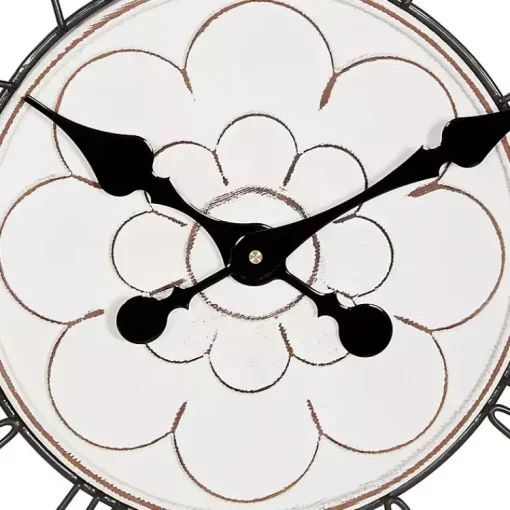 Kirklands Home Clocks|White Wood Vintage Farmhouse Clock