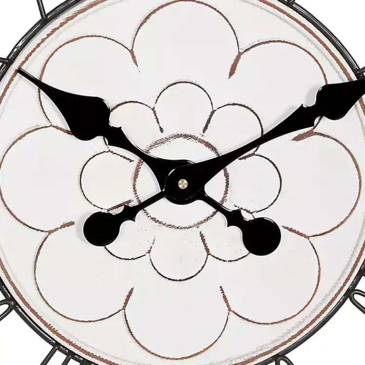 Kirklands Home Clocks|White Wood Vintage Farmhouse Clock