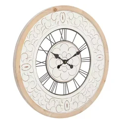 Kirklands Home Clocks|White Wood Vintage Farmhouse Clock