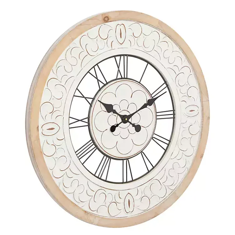 Kirklands Home Clocks|White Wood Vintage Farmhouse Clock