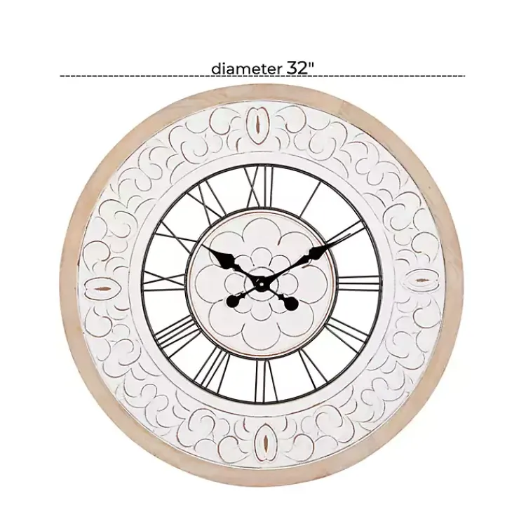 Kirklands Home Clocks|White Wood Vintage Farmhouse Clock
