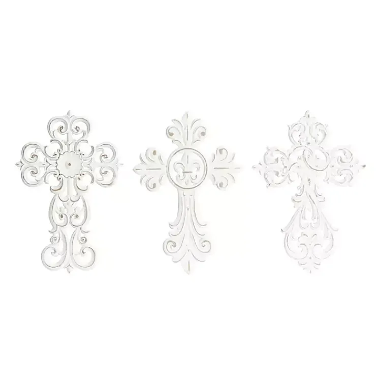 Kirklands Home Wall Plaques|Wood Wall Cross Wall Plaques, Set of 3 White