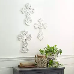 Kirklands Home Wall Plaques|Wood Wall Cross Wall Plaques, Set of 3 White
