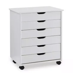Kirklands Home Office Furniture|Wood Wide 6-Drawer Cary Storage Cart White