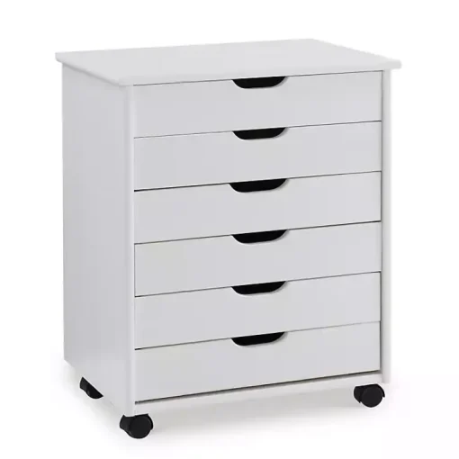 Kirklands Home Office Furniture|Wood Wide 6-Drawer Cary Storage Cart White