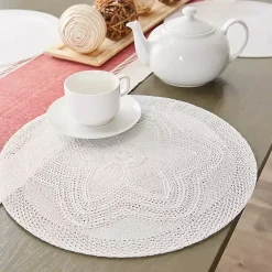 Kirklands Home Table Linens|Woven Round Placemats, Set of 6 White
