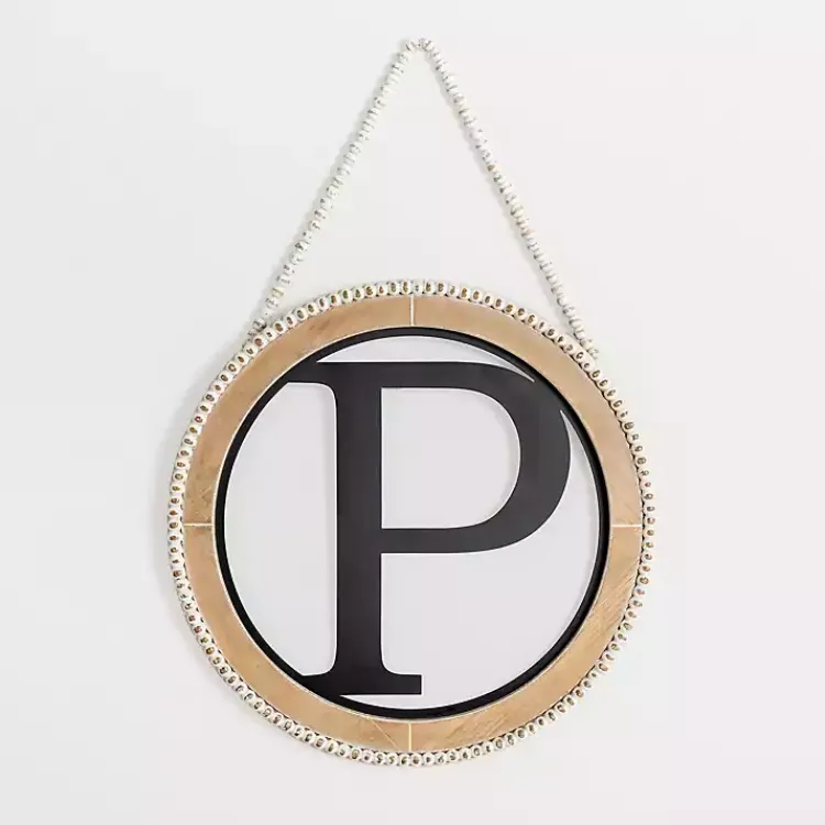 Kirklands Home Monogram Wall Decor|Whitewash Bead Trim Monogram P Plaque
