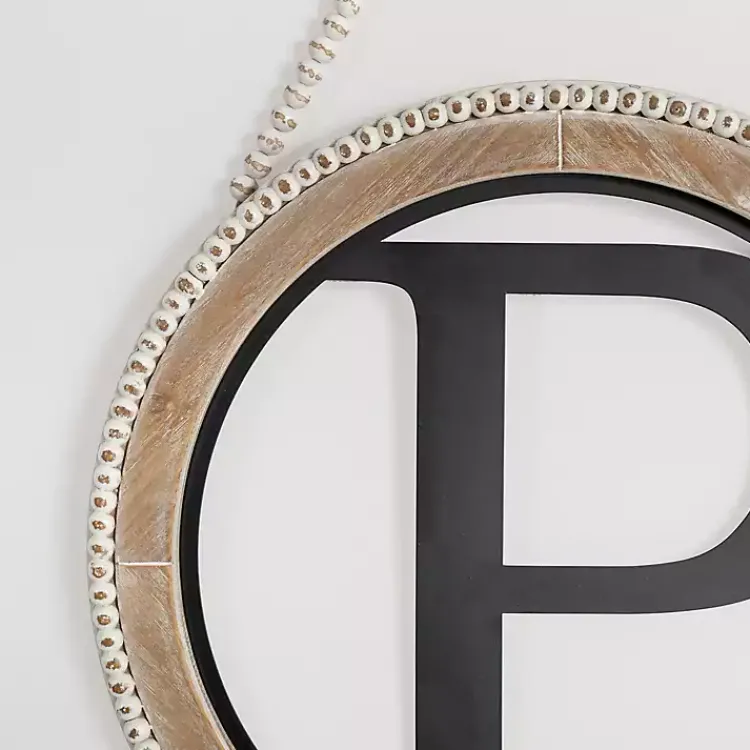 Kirklands Home Monogram Wall Decor|Whitewash Bead Trim Monogram P Plaque