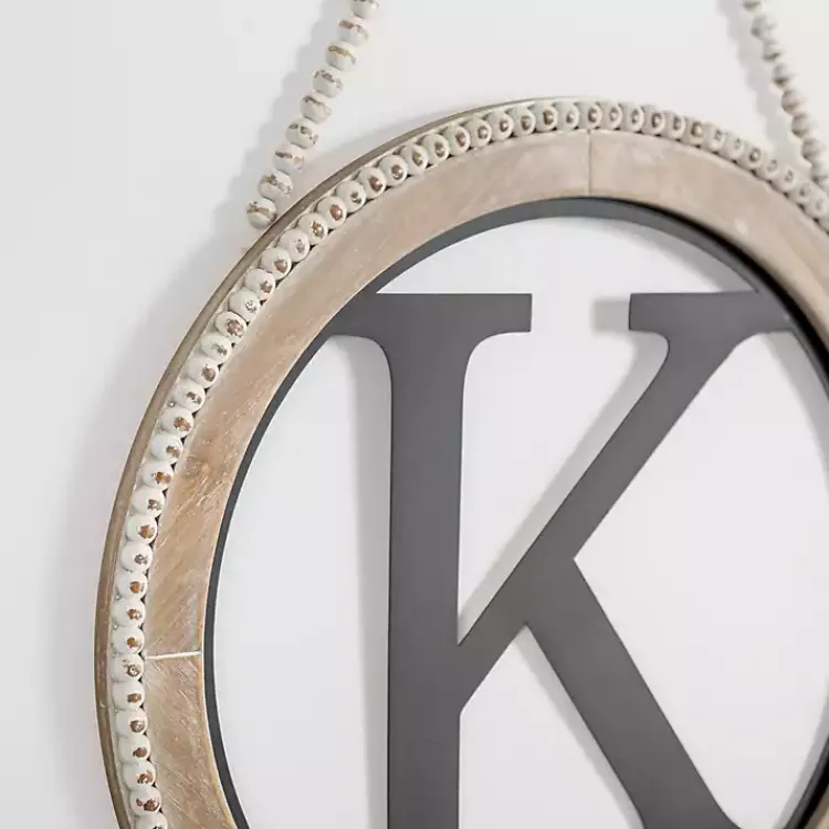 Kirklands Home Monogram Wall Decor|Whitewash Bead Trim Monogram K Plaque