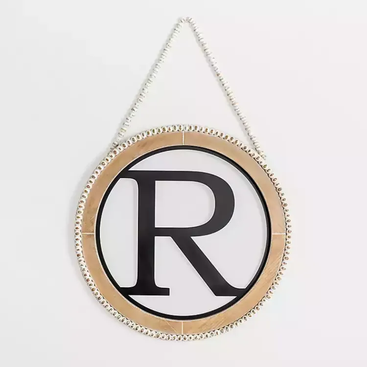 Kirklands Home Monogram Wall Decor|Whitewash Bead Trim Monogram R Plaque