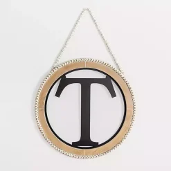 Kirklands Home Monogram Wall Decor|Whitewash Bead Trim Monogram T Plaque