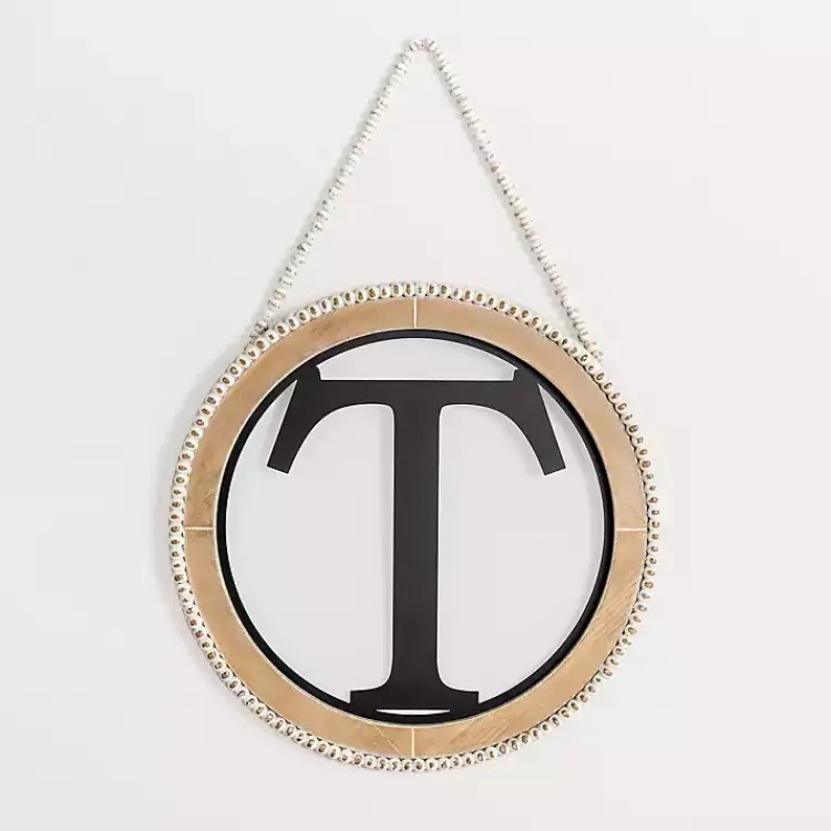 Kirklands Home Monogram Wall Decor|Whitewash Bead Trim Monogram T Plaque