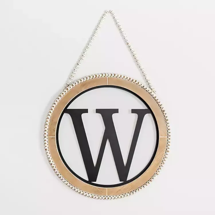 Kirklands Home Monogram Wall Decor|Whitewash Bead Trim Monogram W Plaque