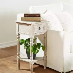 Kirklands Home Accent & End Tables|Whitewash Distressed Wood Accent Table Brown