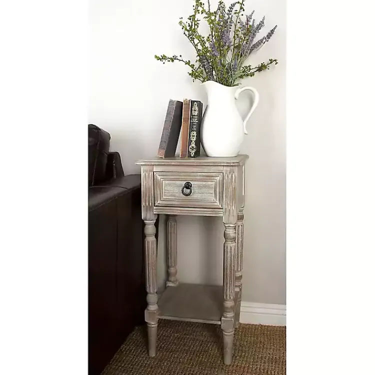 Kirklands Home Accent & End Tables|Whitewash Distressed Wood Accent Table Brown