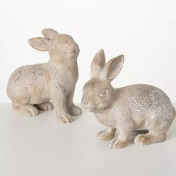 Best Whitewash Floral Boho Bunny Figurines, Set of 2 Easter Decorations