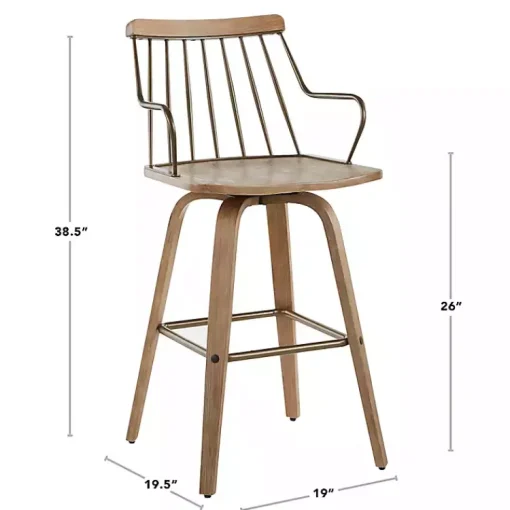 Kirklands Home Bar Stools & Counter Height Stools|Whitewash Poplar Wood Swivel Counter Stool Tan