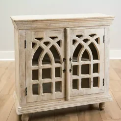 Kirklands Home Entryway Furniture|washed Arched Wooden Cabinet White