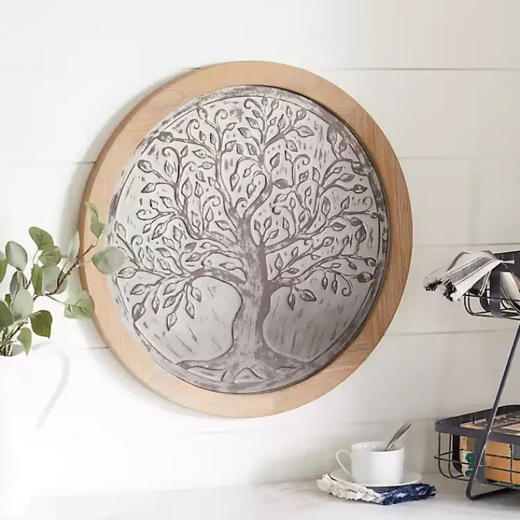 Kirklands Home Wall Plaques|Whitewashed Bronze Tree Framed Wall Plaque