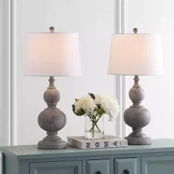 Kirklands Home Table Lamps|Whitewashed Brown Carved 2-pc. Table Lamp Set Ivory