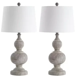 Kirklands Home Table Lamps|Whitewashed Brown Carved 2-pc. Table Lamp Set Ivory